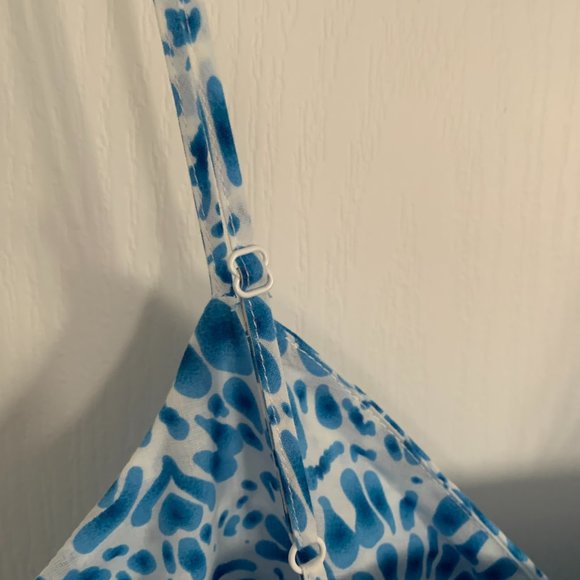 Women's Zara Blue Strappy V-Neck Knot Tie Cotton Maxi Printed Sip Dress Size XL - Picture 9 of 10